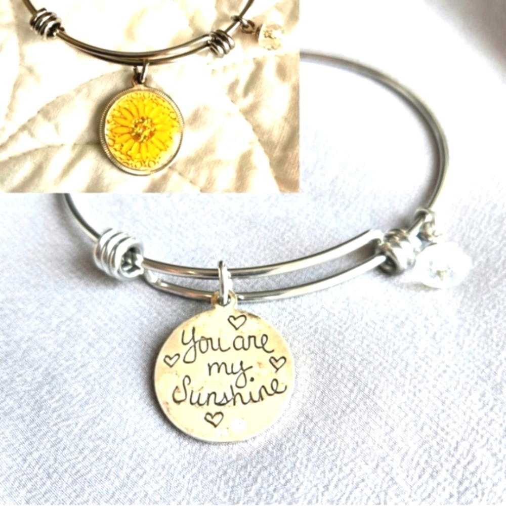 💝( Love this Life ) Expandable Bangle Charm Bracelet / 2-Sided Charm